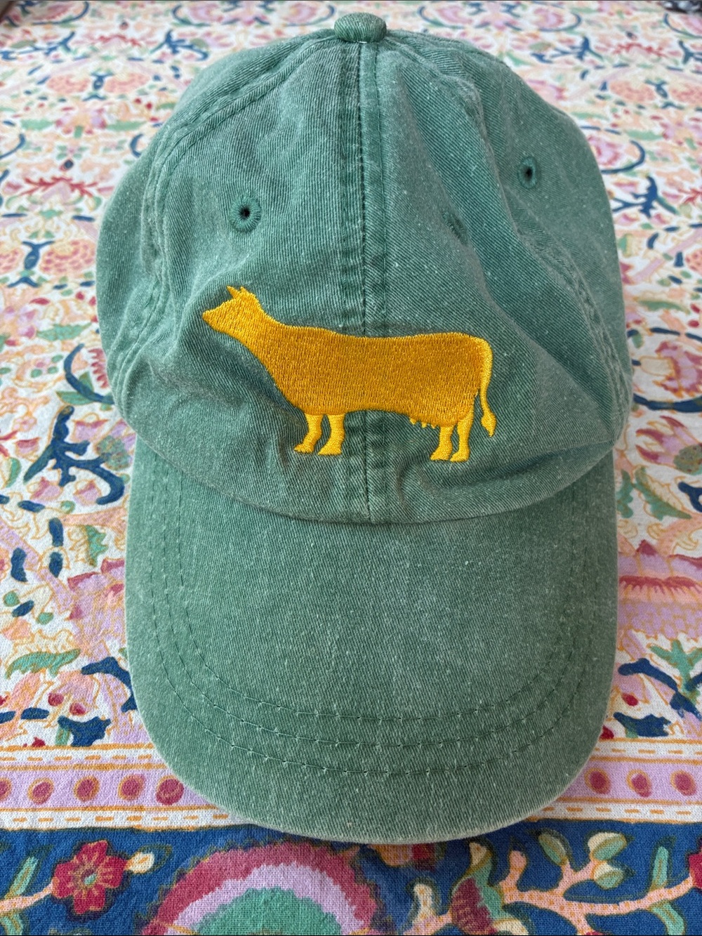 Green Baseball Cap with Yellow Cow Embroidery - MVAS